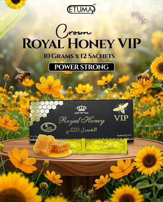 Etumax Kingdom Royal Honey Pack with 12 sachets of king-grade royal honey for men, showcasing individual 20g sachets.