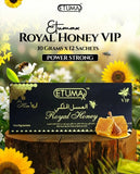 Etumax Royal Honey VIP honey pack with 12 sachets of 10g each, featuring golden honey in individual sachets.
